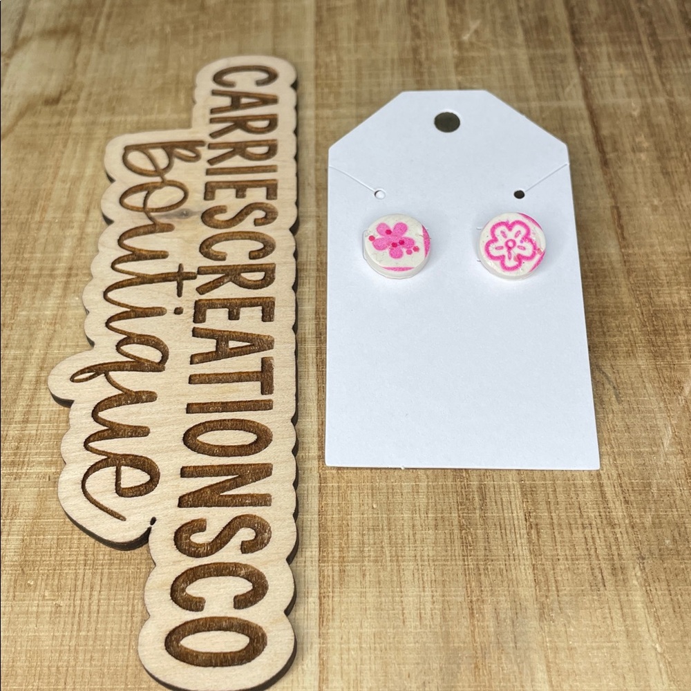 Pink Flower Acrylic Stud Earrings